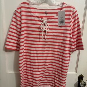 Kim Rogers pink and White Striped Top NWT medium